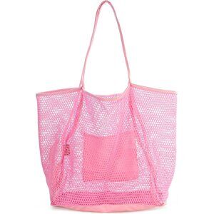 Women's Pink Mesh Beach Nylon & Polyester No-closure Tote Shoulder Handbag
